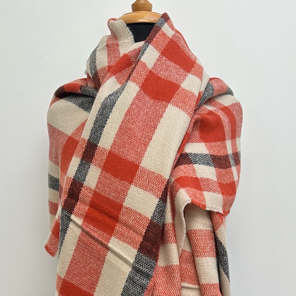 Orange Plaid Blanket Scarf